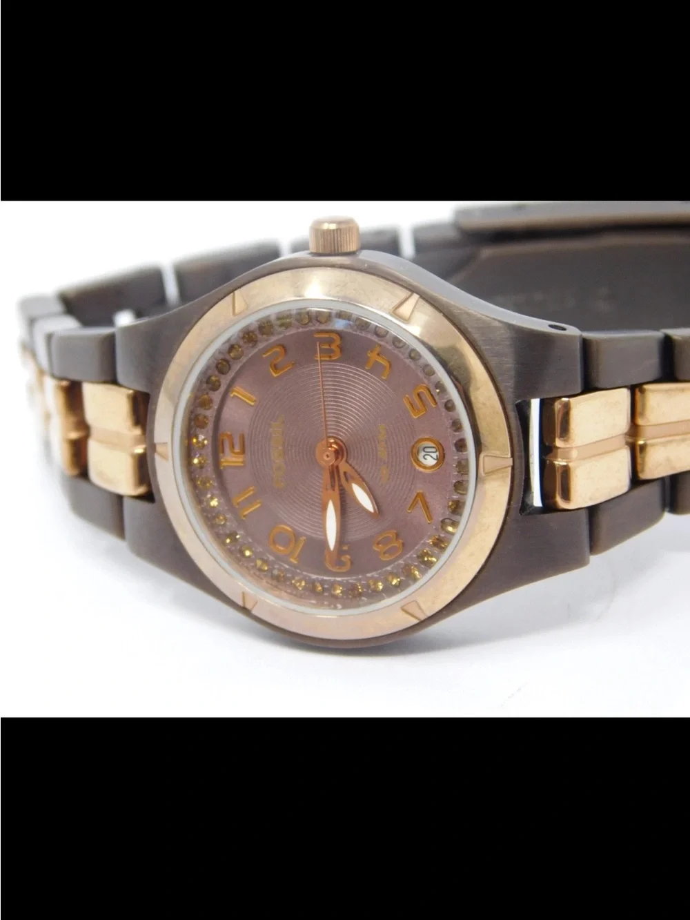 Fossil Women's Watch AM 4126 Rose Gold Brown Dial Stainless Steel 26mm Ladies